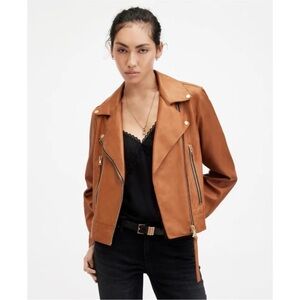 ALL SAINTS Dalby Leather Biker Jacket Cognac Brown 2 NWOT‎